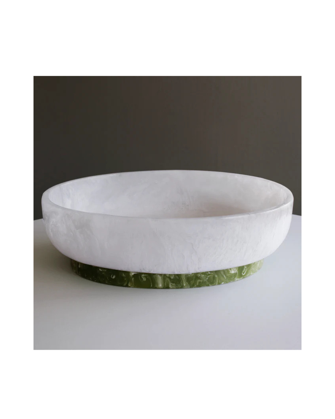 RESIN Rio Large Oval Bowl with Base (White and Green)