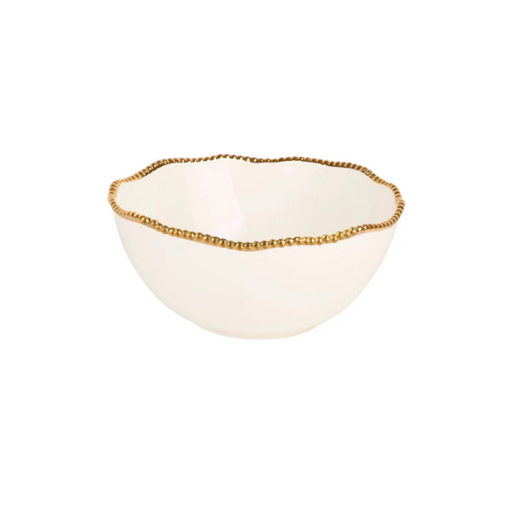 8" White and Gold Beaded Serving Bowl
