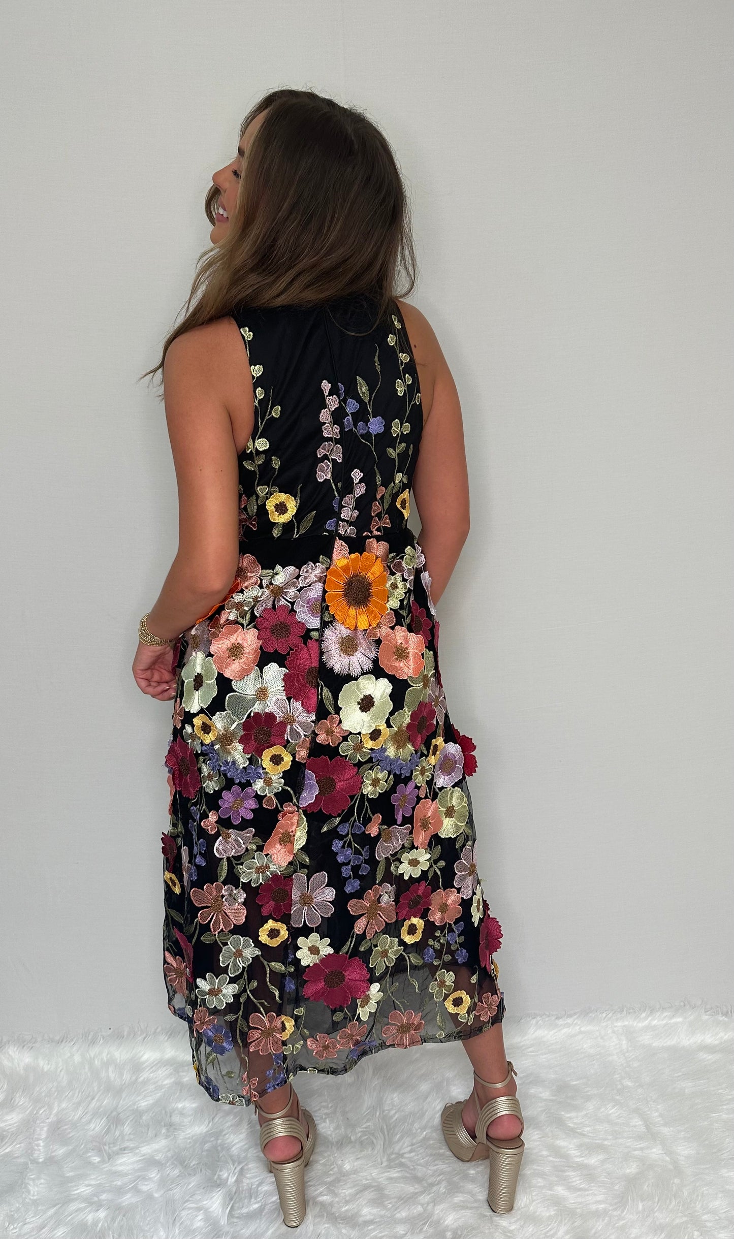 Floral Embroidered Midi Dress