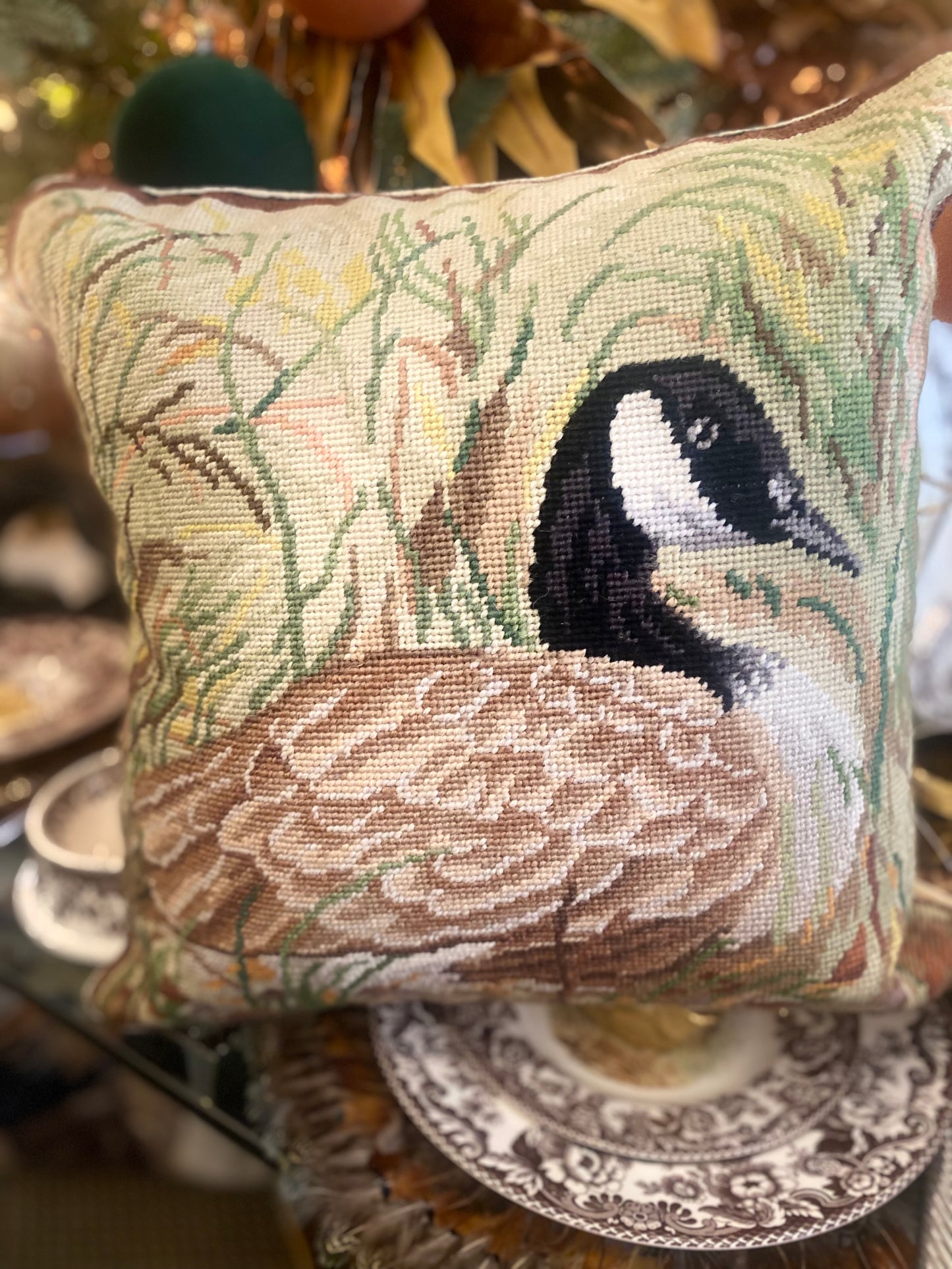 Mallard Needlepoint Pillow