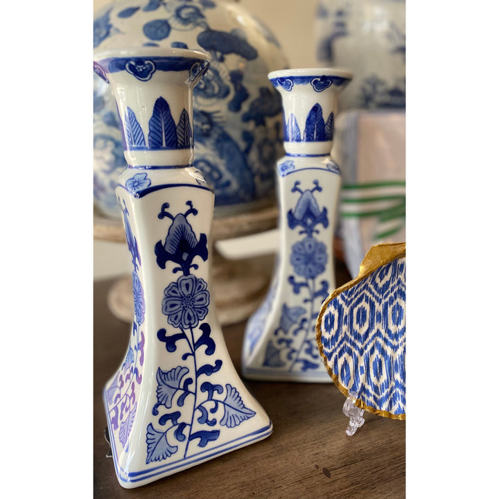 Blue and White Tall Candlestick Set (Set of 2)