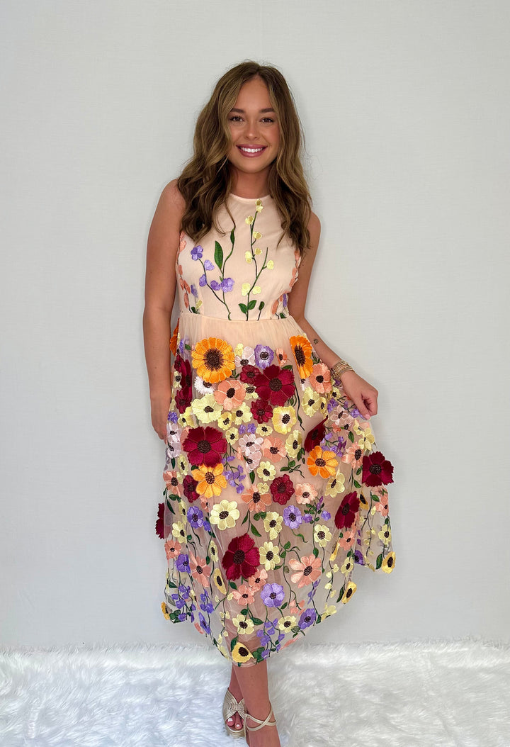 Floral Embroidered Midi Dress