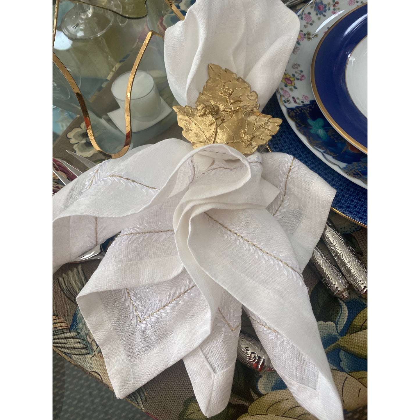 White/Gold Jardin Napkin (set of 4)