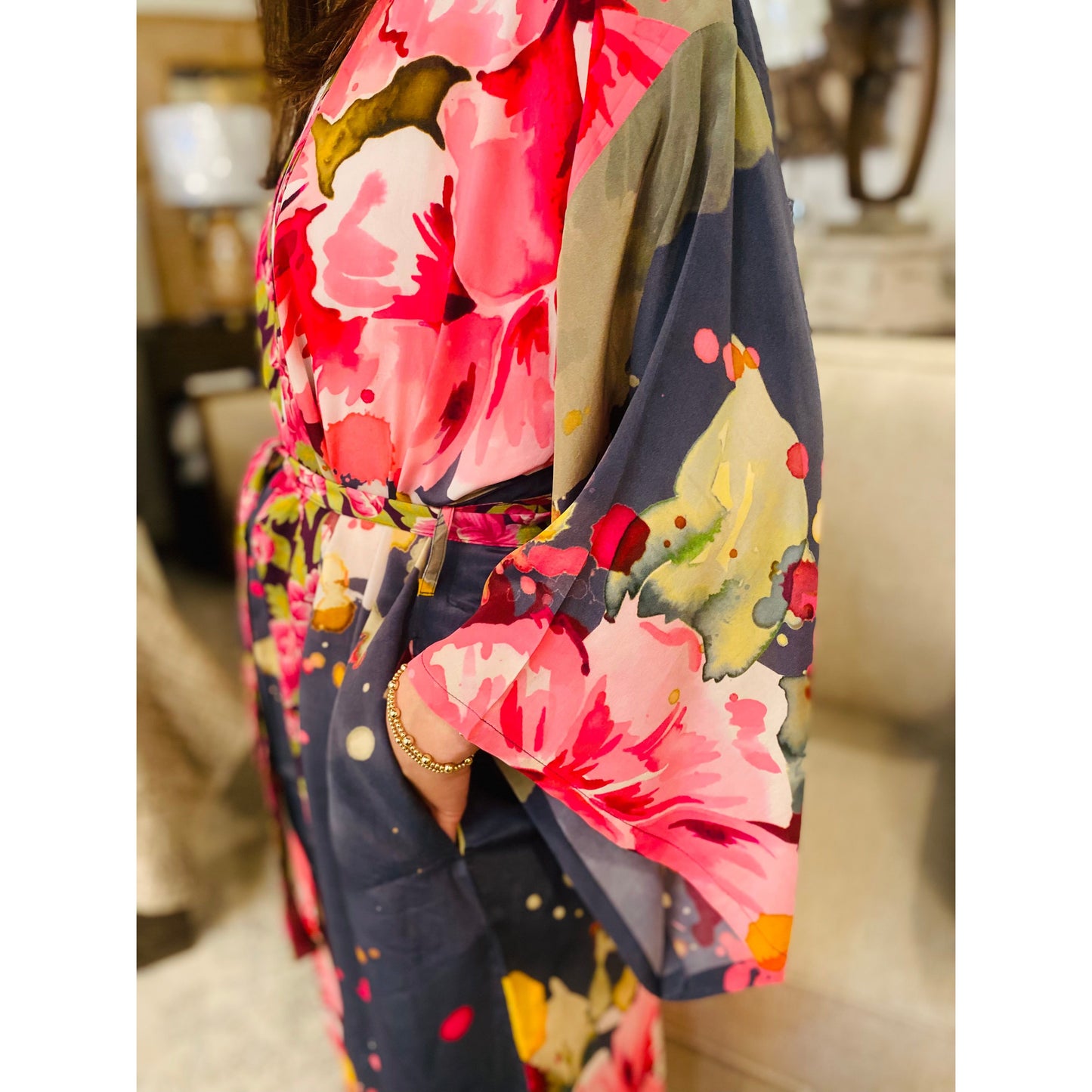 Kimono Robe Pink Peonies