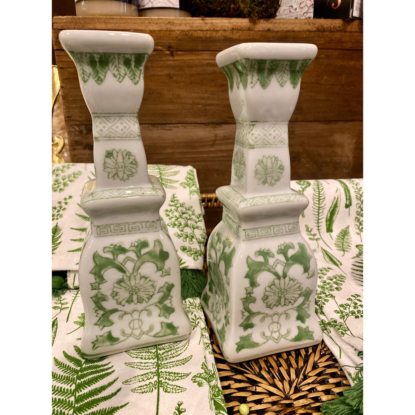 Green and White Candlestick #3 (set of 2)