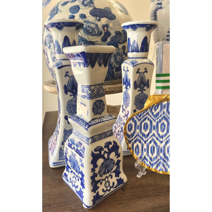 Blue and White CandleStick Set (Set of 2).