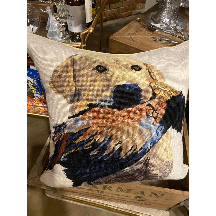 Needle Point Pillow - Dog with Mallard