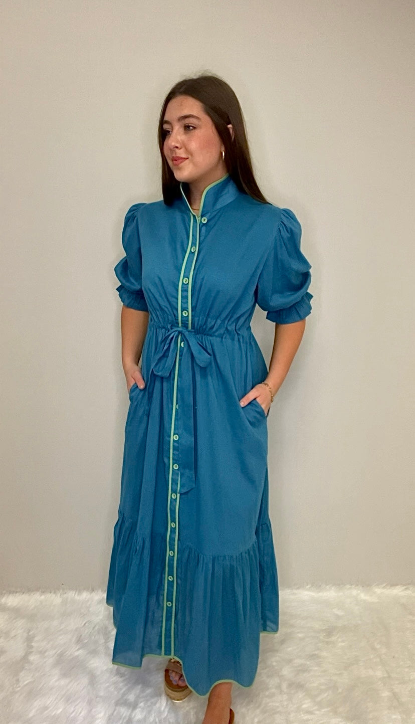 Holly Shae Solid Blue w/ Limelight Catherine Dress