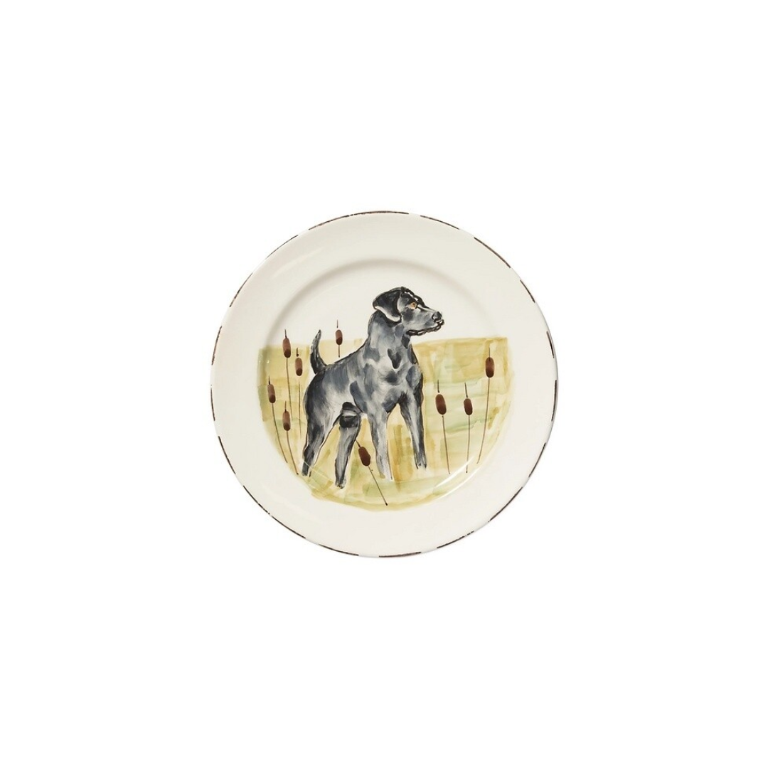 Vietri Wildlife Black Hunting Dog Dinner Plate