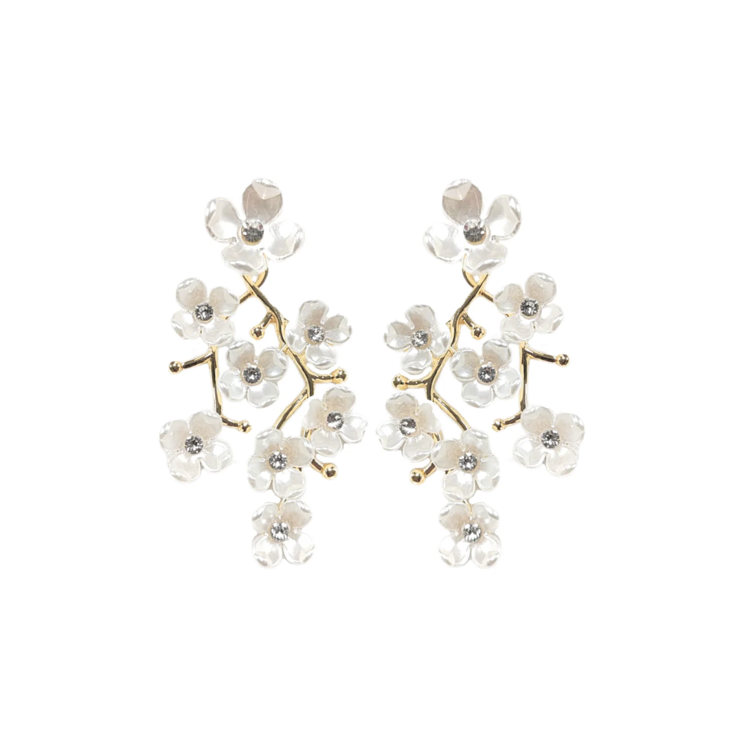 White Pearl Cherry Blossom Earrings