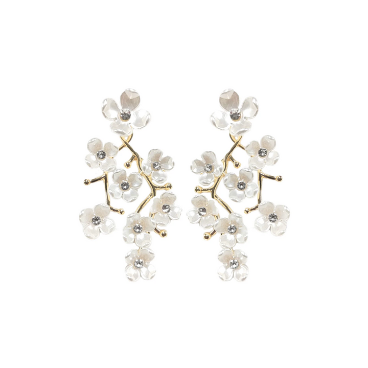 White Pearl Cherry Blossom Earrings