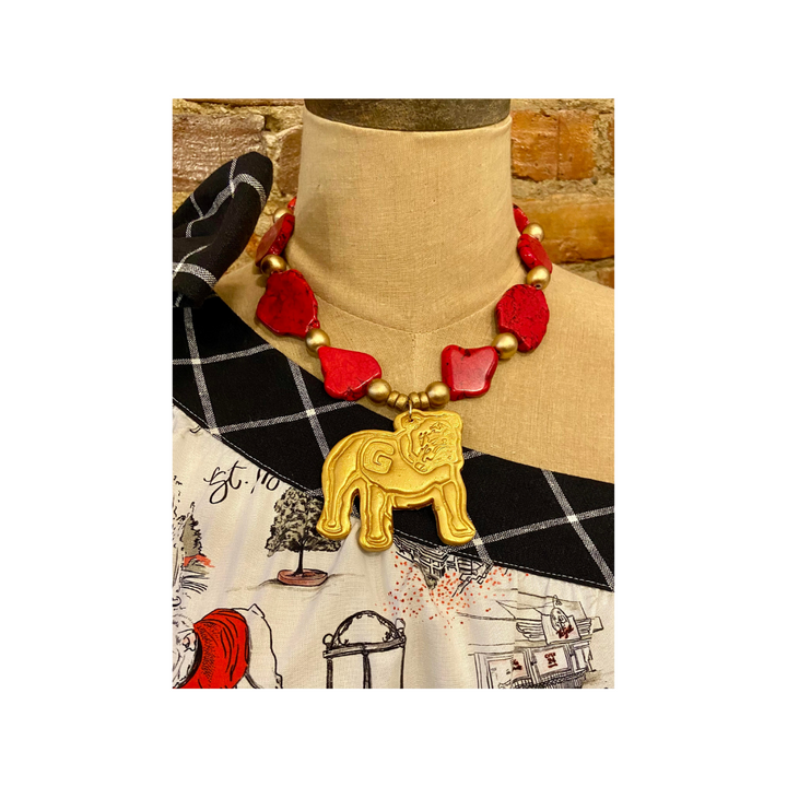 Red Nugget Necklace with Bulldog Medallion