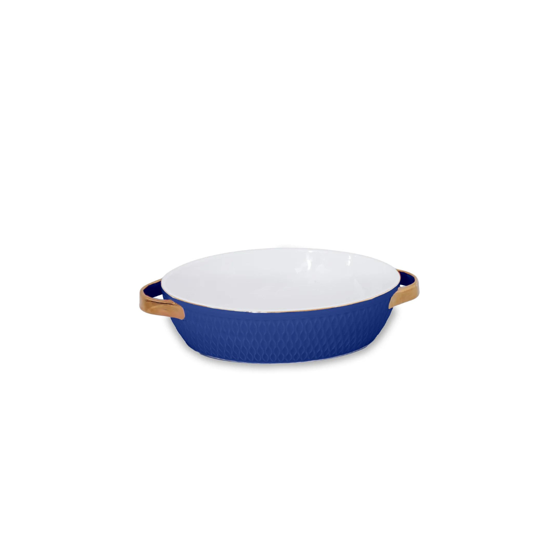 Beatriz Ball Ceramic Small Oval Baker with Gold Handles (Blue)