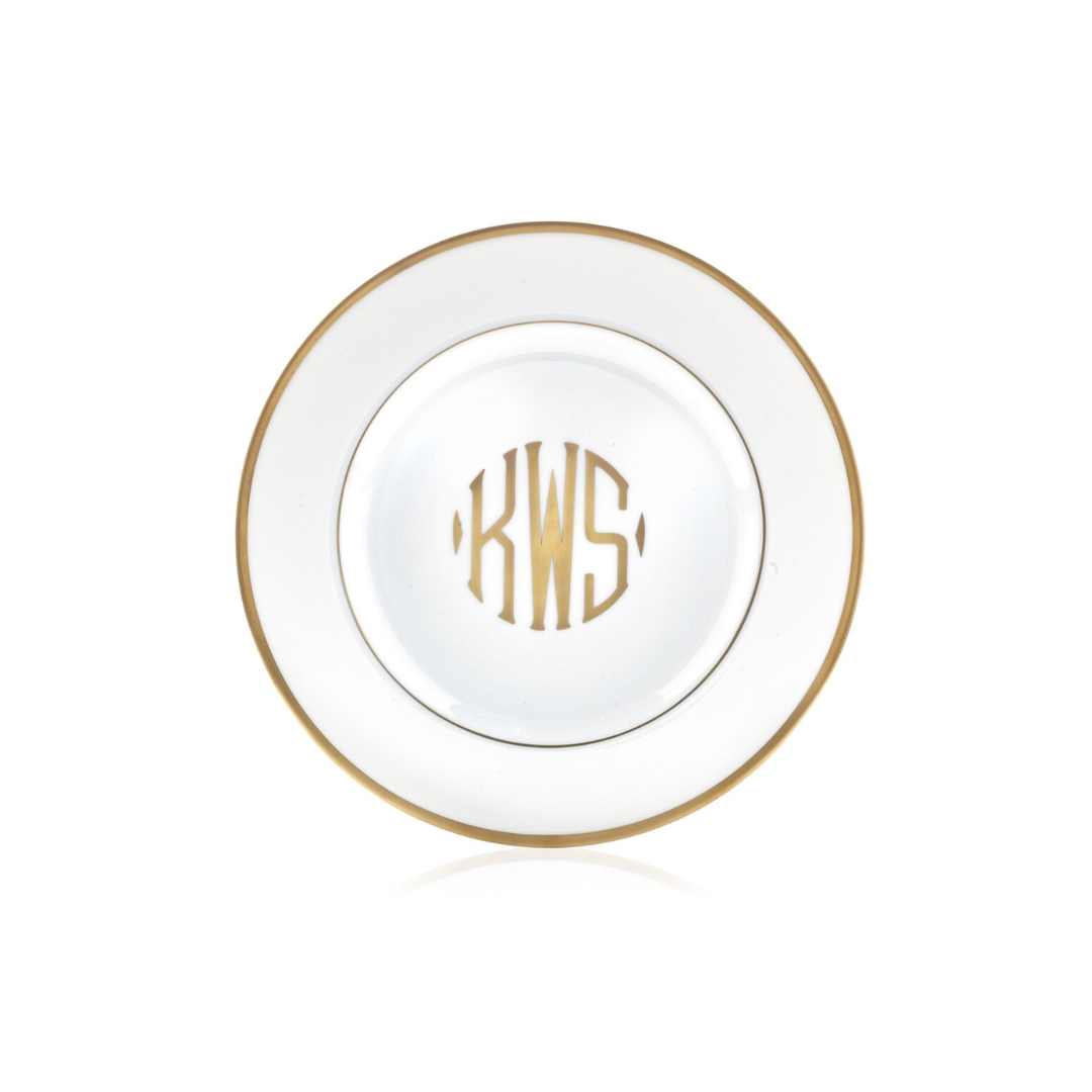 Pickard Signature Gold Script Monogram Salad Plate Ultra White