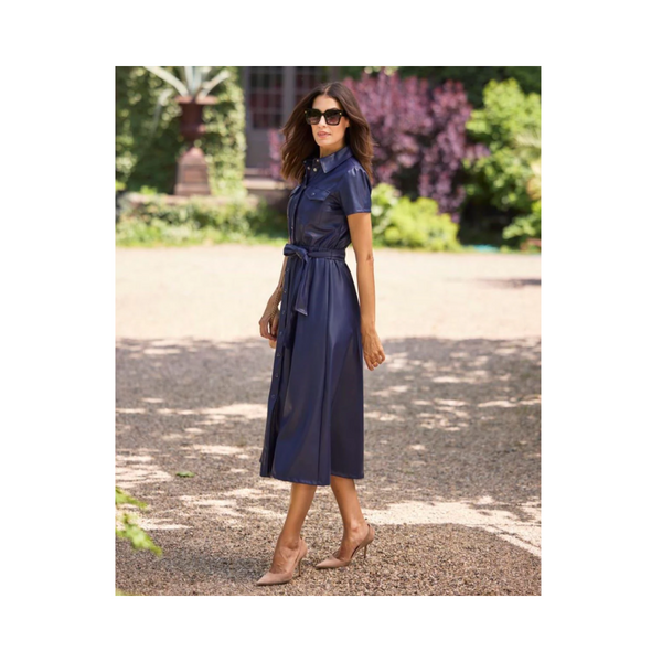 Cecelia Faux Leather Navy Dress