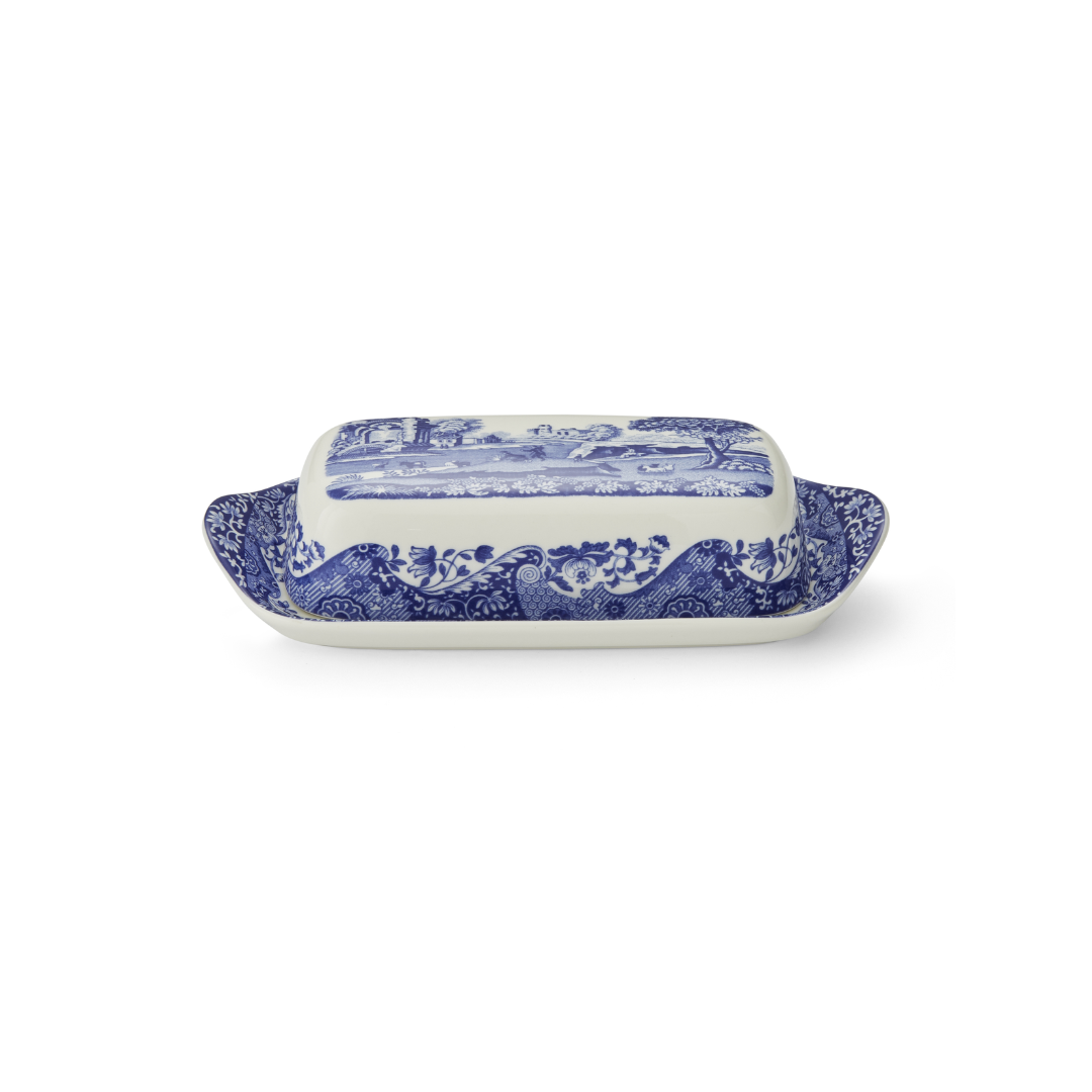 Covered Butter Dish 8X4 in Blue Italian