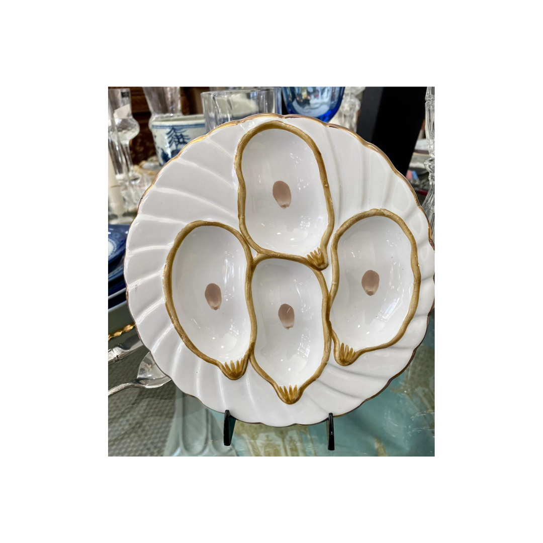 Oyster Plate - White with Gold Detailing