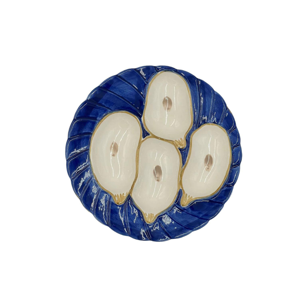 Oyster Plate - Cobalt with Gold Detailing