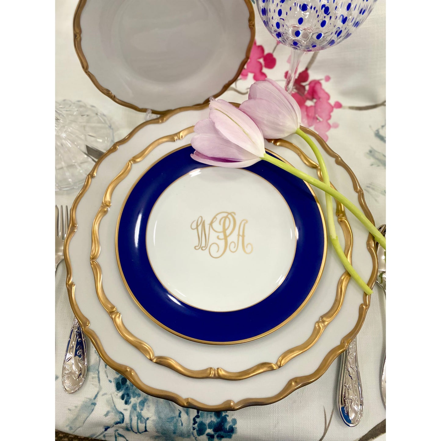 Pickard Navy/Gold Colorsheen Salad Plate with Monogram